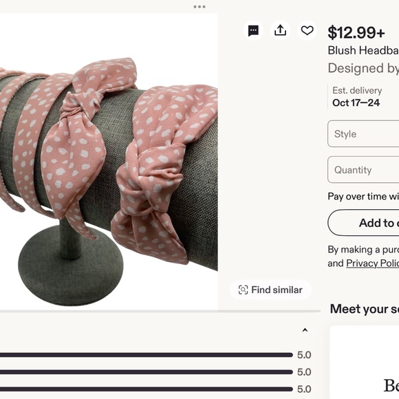 Lot of 5, custom, handmade, knotted, solid colored headbands - Picture 8 of 9